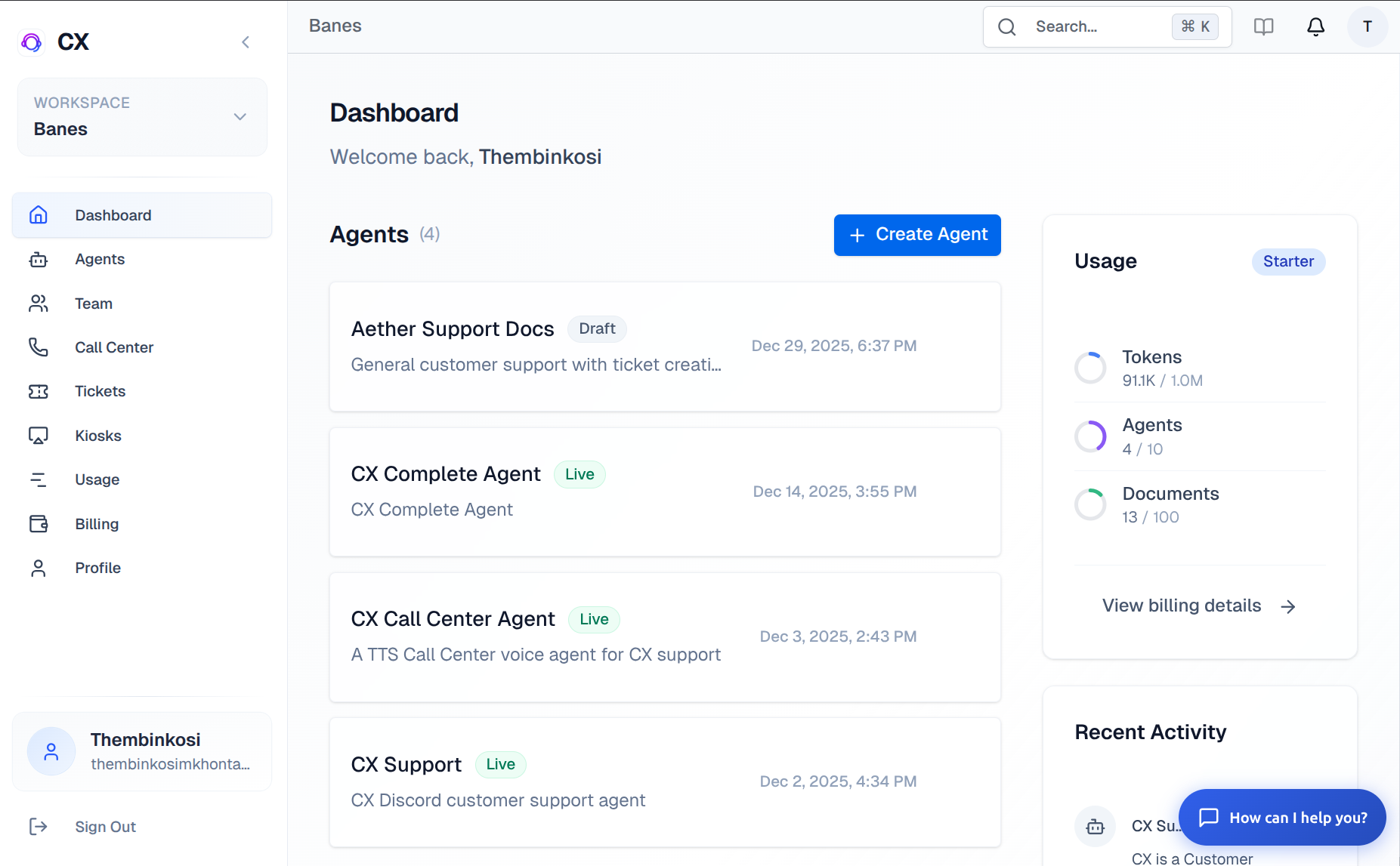 CX Dashboard Interface